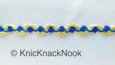 Shimmering Gold And Blue / Yellow / Coral Thread Floral Lace Trim, Rose Trim, Flower Roses